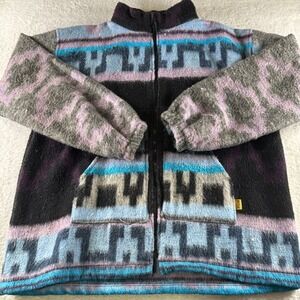 VTG Artesanias Molina Jacket‎ Men's XL Indian Drawing Mexican Sweater Aztec Blue